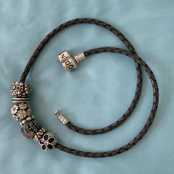 Pandora Leather Bracelet with Charms - Picture 3 of 7